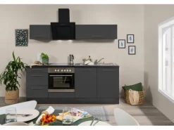 Respekta Premium Küchenzeile 210 cm Grau Hochglanz-Eiche Grau