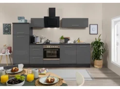 Respekta Premium Küchenzeile 280 cm Grau Hochglanz-Eiche Grau
