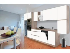 Respekta Premium Küchenzeile Grifflos 395 cm Weiß Matt-Eiche Sägerau