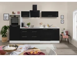 Respekta Premium Küchenzeile 280 cm Hochbau Schwarz Hochglanz-Weiß