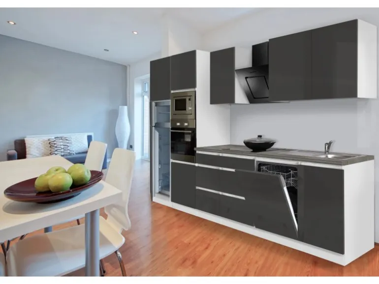 Respekta Premium Küchenzeile Grifflos 345 cm Grau Hochglanz-Weiß