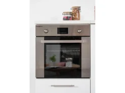 Respekta Premium Küchenzeile 280 cm Hochbau Weiß Hochglanz-Eiche Grau