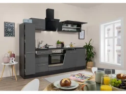 Respekta Premium Küchenzeile 250 cm Grau Hochglanz-Eiche Grau