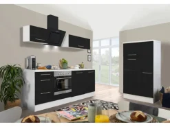 Respekta Premium Küchenzeile 310 cm Schwarz Hochglanz-Weiß