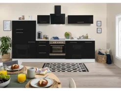 Respekta Premium Küchenzeile 310 cm Schwarz Hochglanz-Weiß