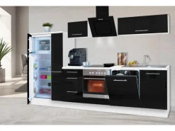 Respekta Premium Küchenzeile 310 cm Schwarz Hochglanz-Weiß