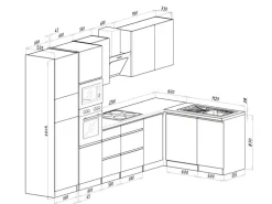 Respekta Premium Winkelküche Grifflos 345 cm Grau Hochglanz-Weiß