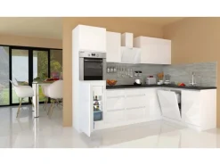 Respekta Premium Winkelküche Grifflos 280 cm Weiß Hochglanz