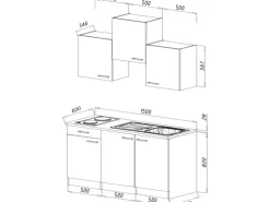 Respekta Singleküche Luis 150 cm Grau-Eiche sägerau