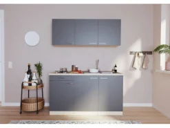 Respekta Singleküche Luis 150 cm Grau-Eiche sägerau