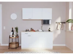 Respekta Singleküche Luis 150 cm Weiß-Eiche sägerau