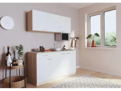 Respekta Singleküche Luis 150 cm Weiß-Eiche sägerau