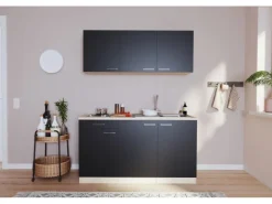 Respekta Singleküche Luis 150 cm Schwarz-Eiche sägerau