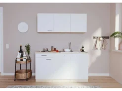 Respekta Singleküche Luis 150 cm Weiß-Eiche sägerau