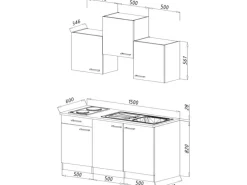 Respekta Singleküche Luis 150 cm Weiß-Eiche sägerau