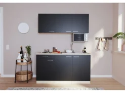 Respekta Singleküche Luis 150 cm Schwarz-Eiche sägerau