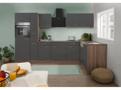 Respekta Winkelküche 310 cm Grau Seidenglanz-Eiche York Nachbildung