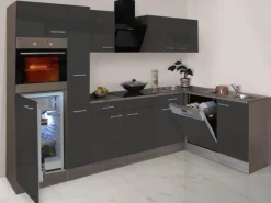 Respekta Winkelküche 310 cm Grau Seidenglanz-Eiche York Nachbildung