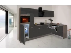 Respekta Winkelküche 310 cm Grau Seidenglanz-Eiche York Nachbildung