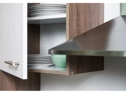 Respekta Winkelküche 370 cm Schwarz Seidenglanz-Eiche York Nachbildung