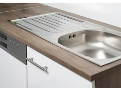 Respekta Winkelküche 370 cm Schwarz Seidenglanz-Eiche York Nachbildung