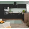 Respekta Winkelküche 340 cm Schwarz-Seidenglanz Eiche-York