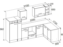 Respekta Winkelküche BEKBL310EWC 310 x 172 cm Weiß-Wildeiche Nachbildung