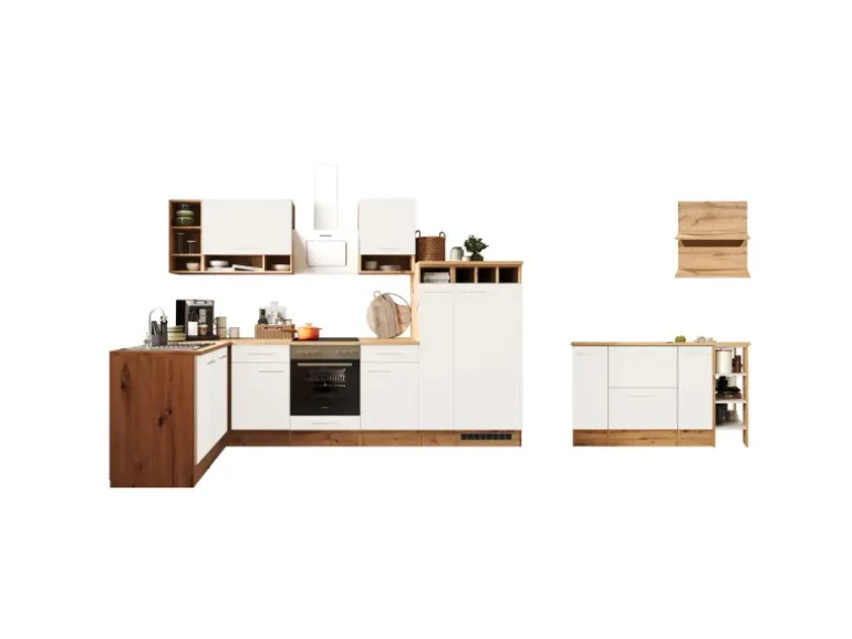 Respekta Winkelküche Hilde 310 x 172 cm mit Kücheninsel Weiß