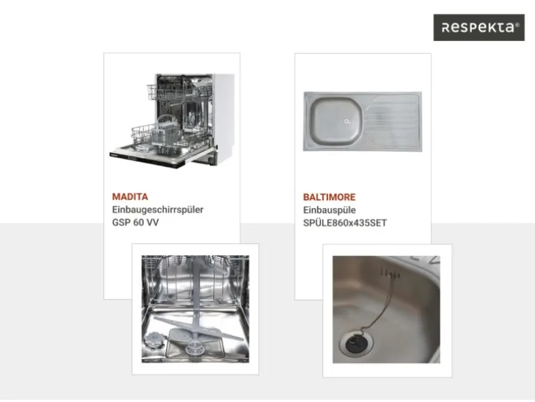 Respekta Winkelküche Hilde 310 x 172 cm mit Kücheninsel Weiß