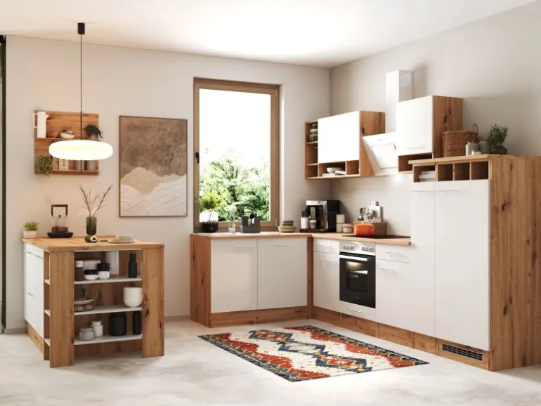 Respekta Winkelküche Hilde 310 x 172 cm mit Kücheninsel Weiß