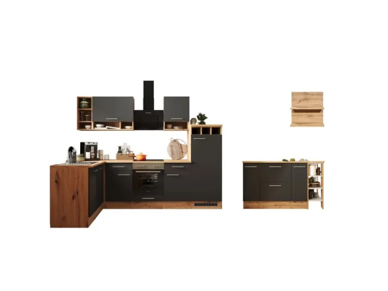 Respekta Winkelküche Hilde 280 x 172 cm mit Kücheninsel Grau