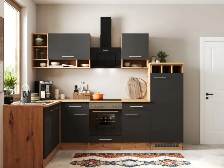 Respekta Winkelküche Hilde 280 x 172 cm mit Kücheninsel Grau