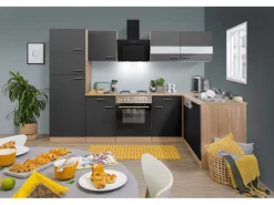 Respekta Winkelküche KBL280ESGS 280 cm Grau-Eiche Sonoma Sägerau Nachbildung