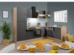 Respekta Winkelküche KBL280ESGS 280 cm Grau-Eiche Sonoma Sägerau Nachbildung