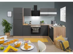 Respekta Winkelküche KBL280ESGSC 280 cm Grau-Eiche Sonoma Sägerau Nachbildung