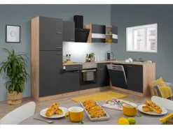 Respekta Winkelküche KBL280ESGSC 280 cm Grau-Eiche Sonoma Sägerau Nachbildung