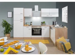 Respekta Winkelküche KBL280ESWSC 280 cm Weiß-Eiche Sonoma Sägerau Nachbildung