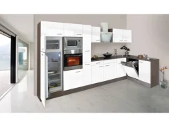 Respekta Winkelküche KBL370EYWMISGKE 370 cm Weiß Eiche York Nachbildung