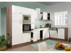 Respekta Winkelküche KBL370EYWMISGKE 370 cm Weiß Eiche York Nachbildung