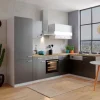 Respekta Winkelküche KBL280WGCGKEG 280 x 172 cm Grau-Weiß-Butcher Nussbaum