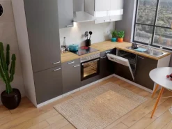 Respekta Winkelküche KBL280WGCGKEG 280 x 172 cm Grau-Weiß-Butcher Nussbaum