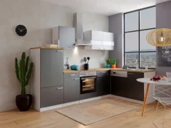 Respekta Winkelküche KBL280WGCG 280 x 172 cm Grau-Weiß-Butcher Nussbaum