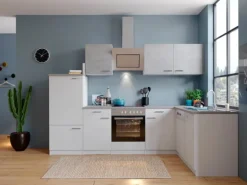 Respekta Winkelküche KBL280WWBSCG 280 x 172 cm Weiß-Beton Optik