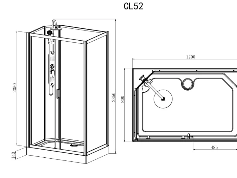 Sanotechnik Komplettdusche Epic Schwarz 225 cm x 120 cm x 80 cm