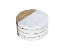 Schöner Wohnen Untersetzer-Set Marnie Marmor & Akazien Weiß-Braun 4-teilig