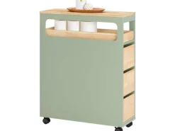 SoBuy Badezimmerschrank Rollwagen mit 3 Schubladen Nischenschrank 24x82x65cm Grün BZR54-GR
