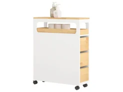 SoBuy Badezimmerschrank Rollwagen mit 3 Schubladen Nischenschrank 24x82x65cm Weiß-Natur BZR54-WN