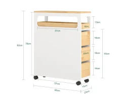 SoBuy Badezimmerschrank Rollwagen mit 3 Schubladen Nischenschrank 24x82x65cm Weiß-Natur BZR54-WN