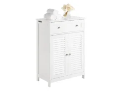 SoBuy Badezimmerschrank Sideboard mit Schublade und Lamellentüren 60x87x35cm Weiß FRG238-W