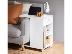 SoBuy Couchtisch mit Tablet Schiene Beistelltisch mit Rollen Weiß FBT148-W